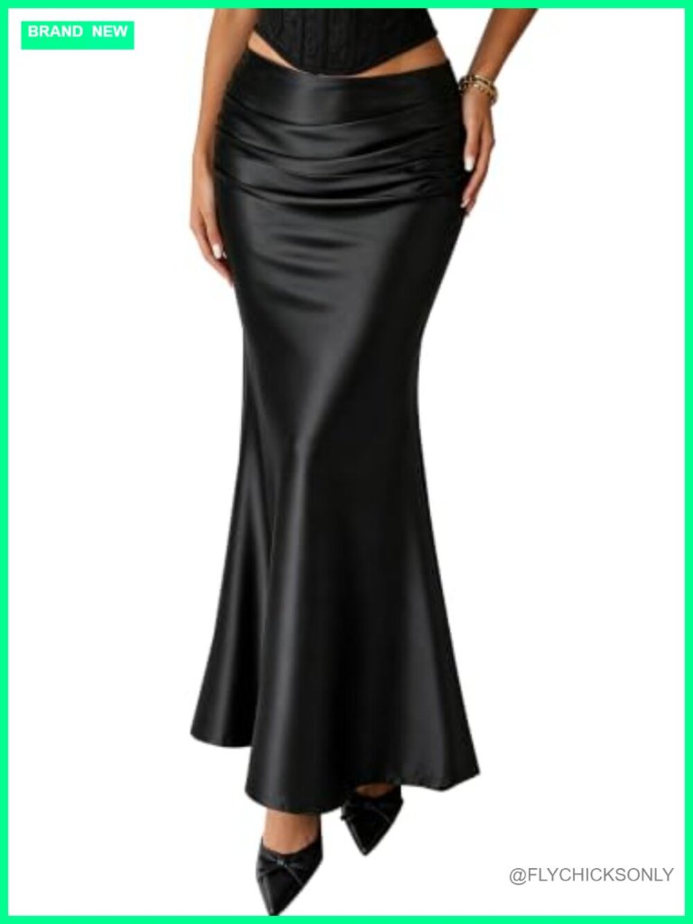 Satin Mermaid Maxi Skirt Ruched Waist Side Zipper Evening